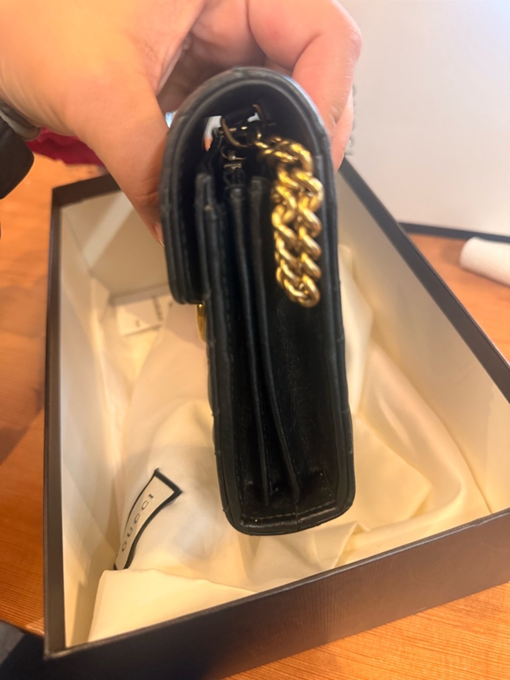 Gucci Black Chevron Matelassé Mini Bag with Gold Double G - Picture 4 of 8